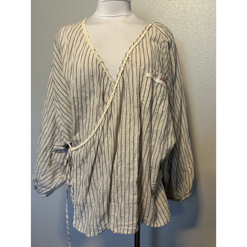 Johnny Was Ivory and Charcoal Striped Tunic